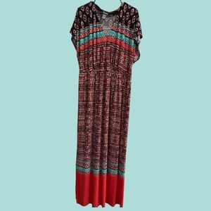 Soho Apparel Red Maxi Dress with Teal Accents